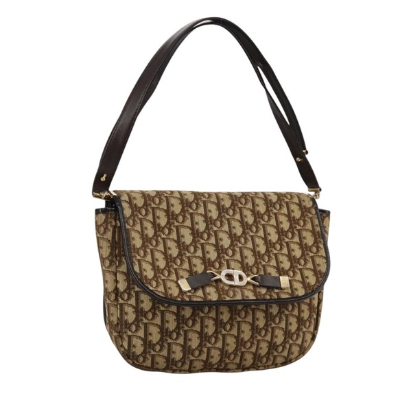 Christian Dior Trotter Canvas Shoulder Bag Beige Brown gold Auth 110660 - Picture 1 of 16